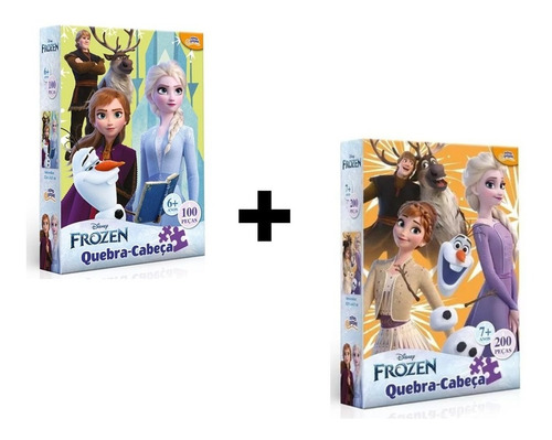 Kit Quebra Cabeça Da Frozen Princesa Disney 100 + 200 Peças